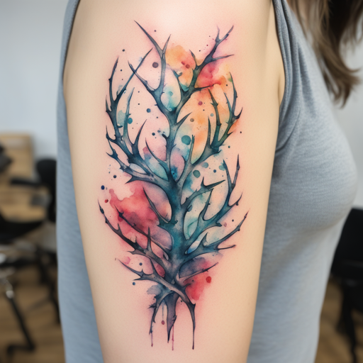 in the style of Watercolor Tatoo, with a tattoo of Thorns