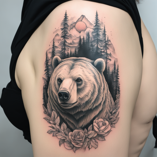 in the style of Surrealism Tattoo, with a tattoo of Bear
