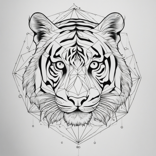 in the style of Geometric Tattoo, with a tattoo of Tiger