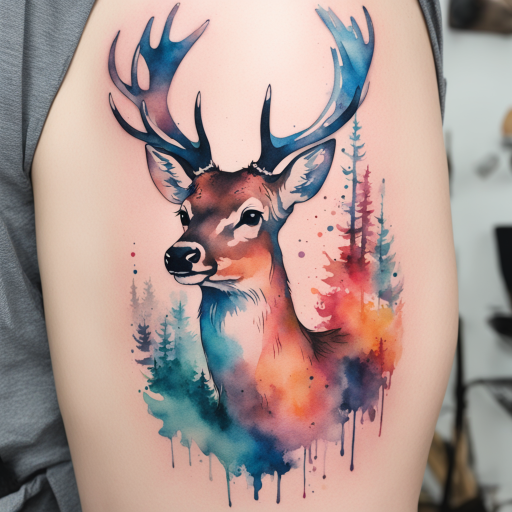 in the style of Watercolor Tatoo, with a tattoo of Deer