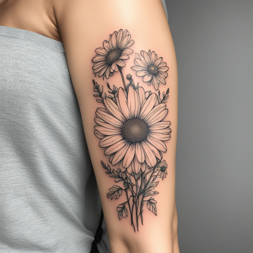 in the style of Illustrative Tattoo, with a tattoo of Daisy