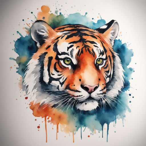 in the style of Watercolor Tatoo, with a tattoo of Tiger