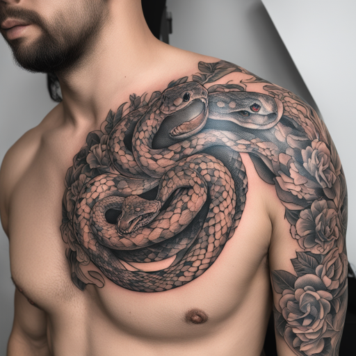 in the style of Illustrative Tattoo, with a tattoo of Snake