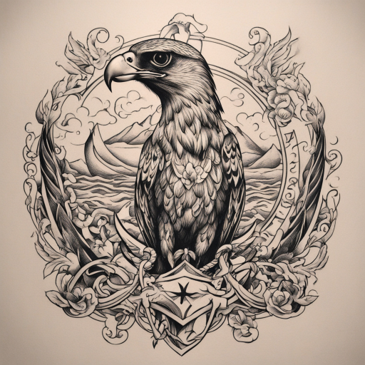 in the style of Anchor Tattoo, with a tattoo of Falcon