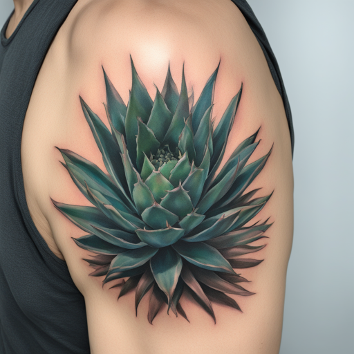 in the style of Realism Tattoo, with a tattoo of Agave