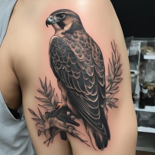 in the style of Realism Tattoo, with a tattoo of Falcon