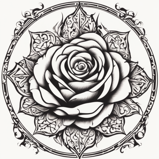 in the style of Types Of Tribal Tattoo, with a tattoo of Rose