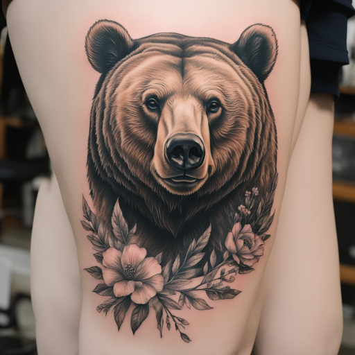 in the style of Realism Tattoo, with a tattoo of Bear