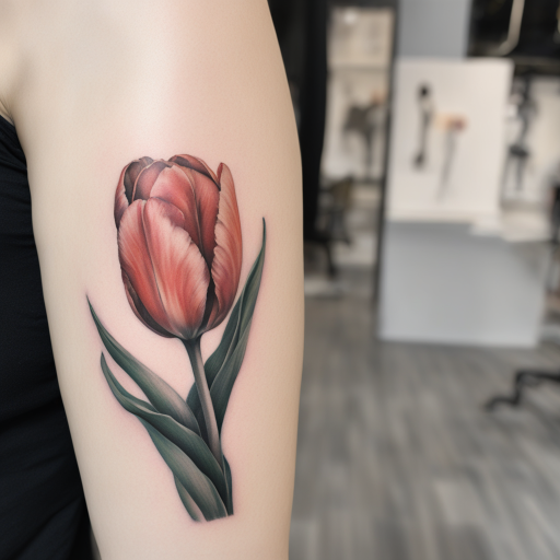 in the style of Realism Tattoo, with a tattoo of Tulip