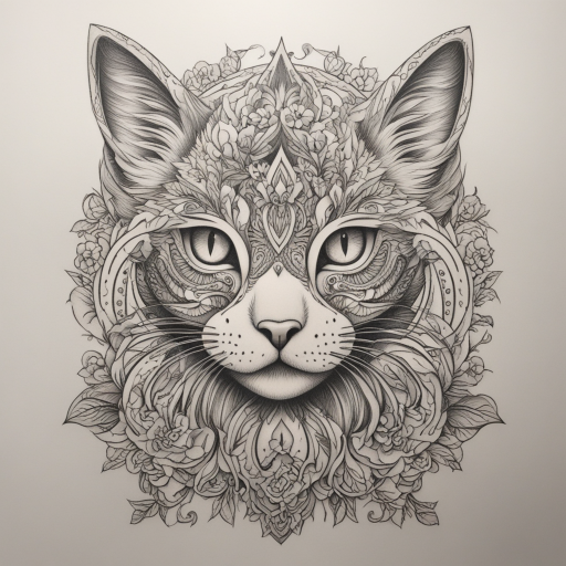 in the style of 3D Tatoo, with a tattoo of Cat