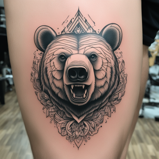 in the style of 3D Tatoo, with a tattoo of Bear