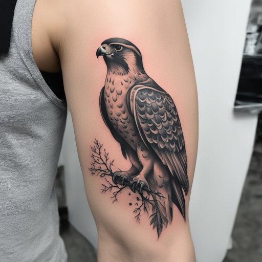 in the style of Surrealism Tattoo, with a tattoo of Falcon