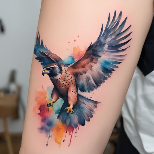 in the style of Watercolor Tatoo, with a tattoo of Falcon