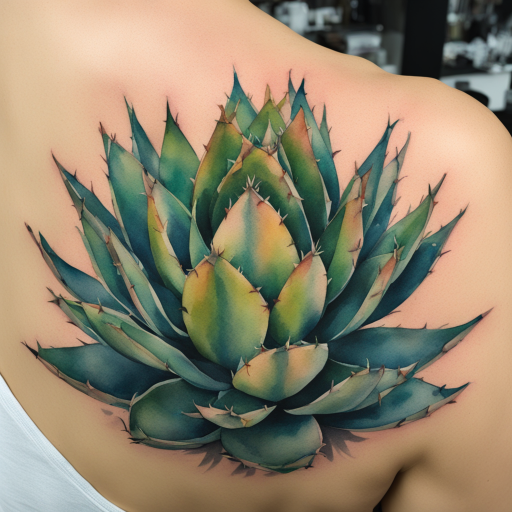 in the style of Watercolor Tatoo, with a tattoo of Agave