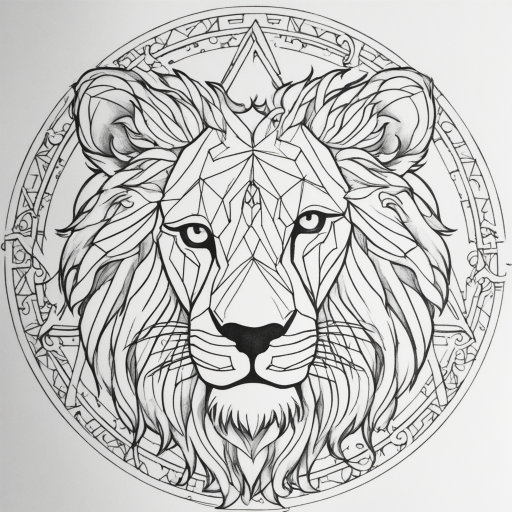 in the style of Geometric Tattoo, with a tattoo of Lion