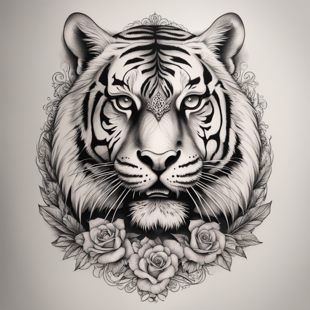 in the style of 3D Tatoo, with a tattoo of Tiger