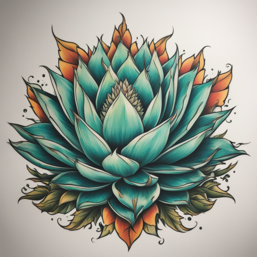 in the style of Neo Traditional Tattoo, with a tattoo of Agave