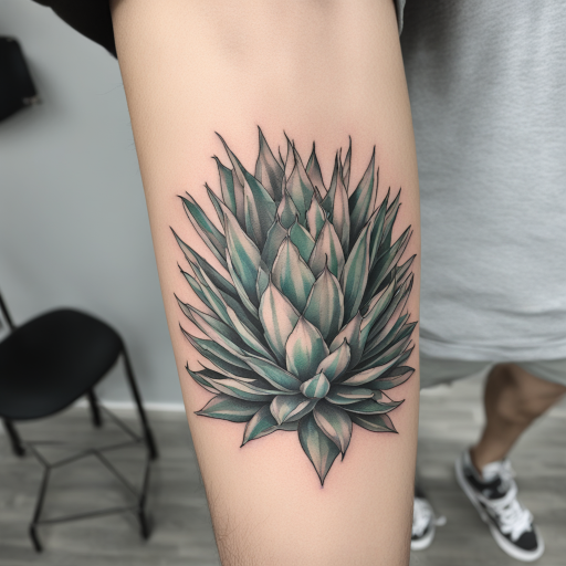 in the style of Fineline Tattoo, with a tattoo of Agave