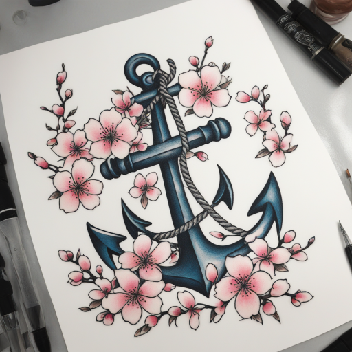 in the style of Anchor Tattoo, with a tattoo of Cherry Blossom