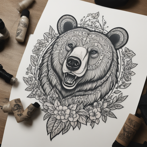 in the style of Patch Tattoo, with a tattoo of Bear