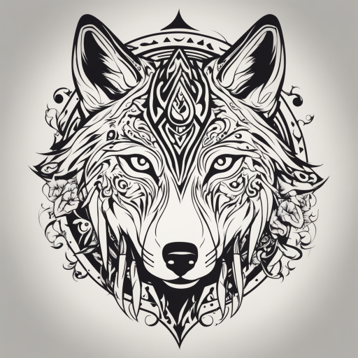 in the style of Types Of Tribal Tattoo, with a tattoo of Wolf