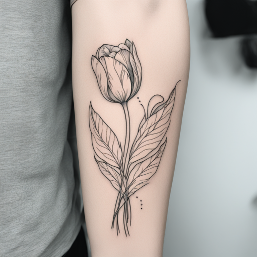 in the style of Fineline Tattoo, with a tattoo of Tulip