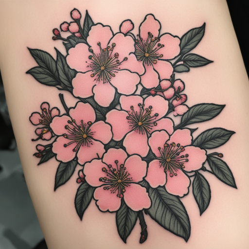 in the style of Patch Tattoo, with a tattoo of Cherry Blossom