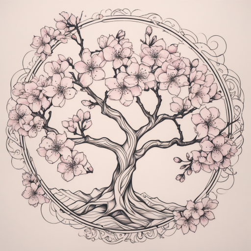 in the style of Geometric Tattoo, with a tattoo of Cherry Blossom