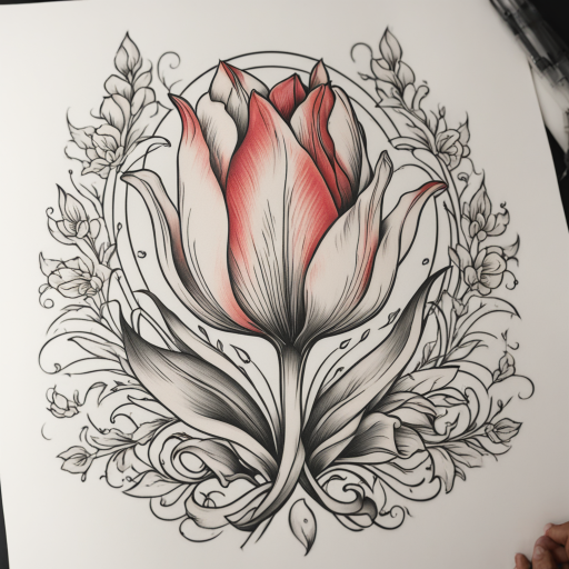 in the style of Neo Traditional Tattoo, with a tattoo of Tulip