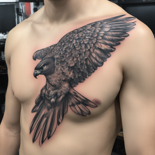 in the style of Ignorant Tattoo, with a tattoo of Falcon