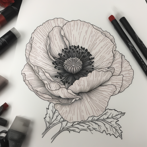 in the style of Fineline Tattoo, with a tattoo of Red Poppy