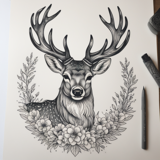 in the style of Illustrative Tattoo, with a tattoo of Deer