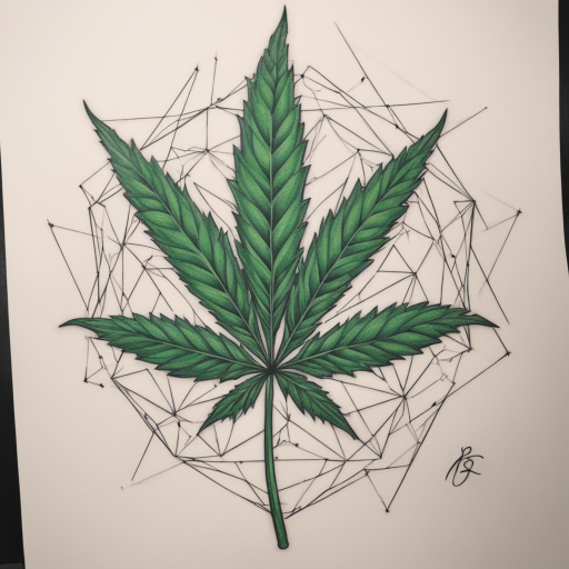 in the style of Geometric Tattoo, with a tattoo of Cannabis Leaf