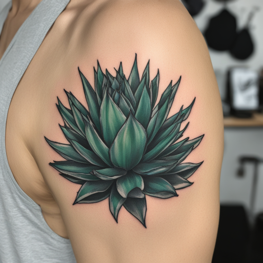 in the style of Patch Tattoo, with a tattoo of Agave