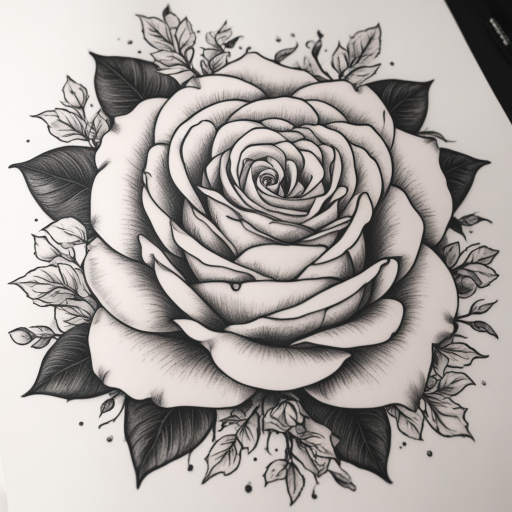 in the style of Illustrative Tattoo, with a tattoo of Rose
