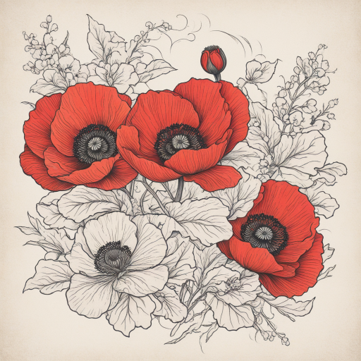 in the style of Japanese Tattoo, with a tattoo of Red Poppy
