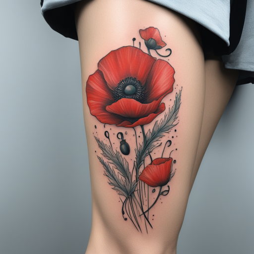 in the style of Surrealism Tattoo, with a tattoo of Red Poppy
