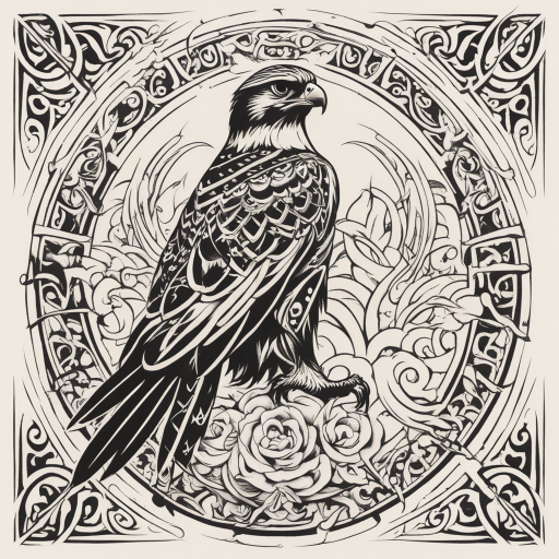 in the style of Types Of Tribal Tattoo, with a tattoo of Falcon
