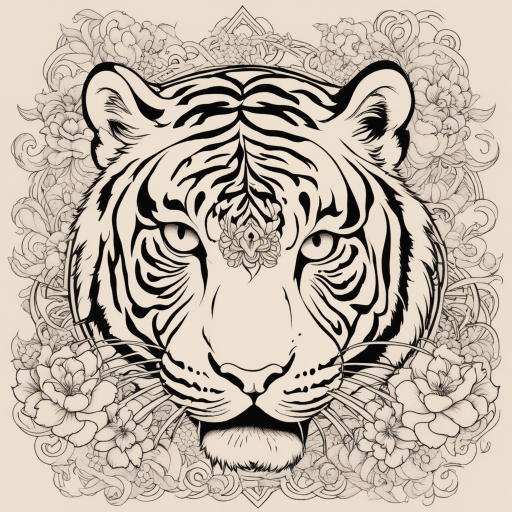in the style of Japanese Tattoo, with a tattoo of Tiger