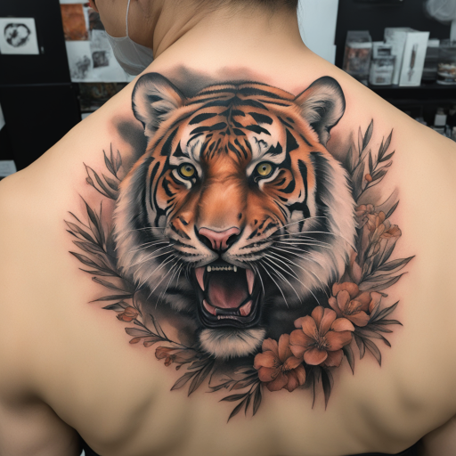 in the style of Realism Tattoo, with a tattoo of Tiger