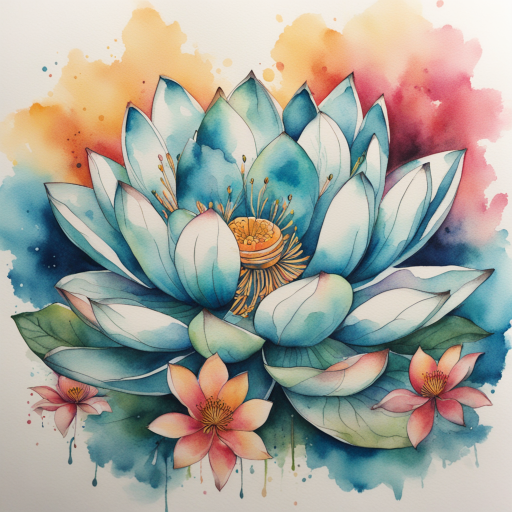 in the style of Watercolor Tatoo, with a tattoo of Lotus Flower