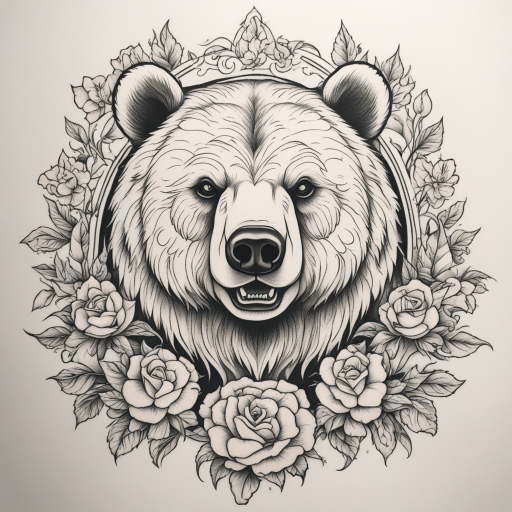 in the style of Neo Traditional Tattoo, with a tattoo of Bear