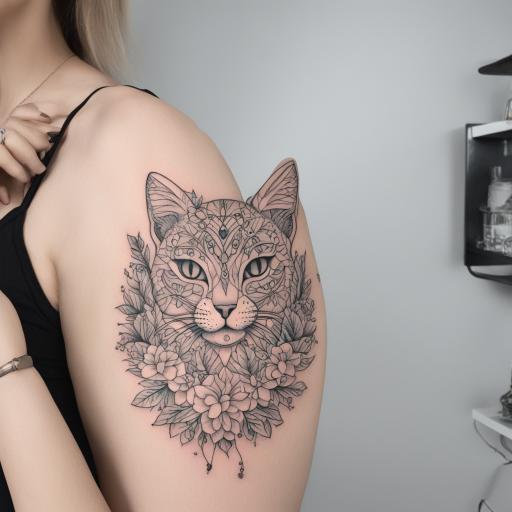 in the style of Illustrative Tattoo, with a tattoo of Cat