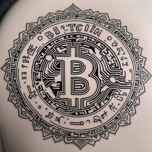 in the style of kleine tattoo, with a tattoo of bitcoin