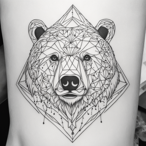 in the style of Geometric Tattoo, with a tattoo of Bear
