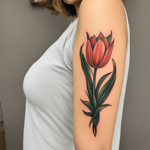 in the style of Sailor Jerry Tattoo, with a tattoo of Tulip