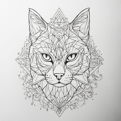 in the style of Geometric Tattoo, with a tattoo of Cat