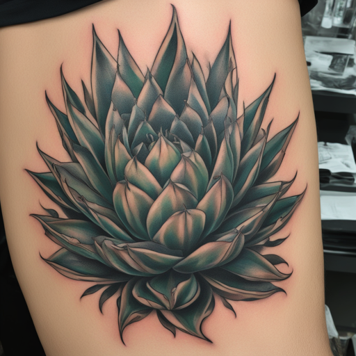 in the style of Chicano Tattoo, with a tattoo of Agave