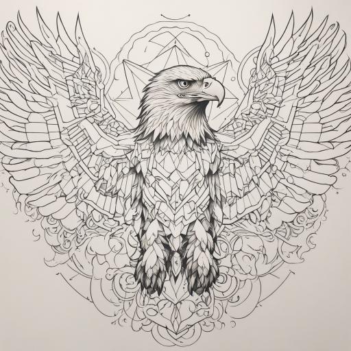 in the style of Geometric Tattoo, with a tattoo of Eagle
