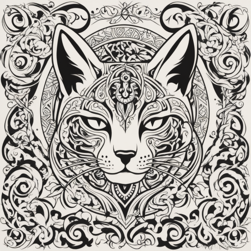in the style of Types Of Tribal Tattoo, with a tattoo of Cat